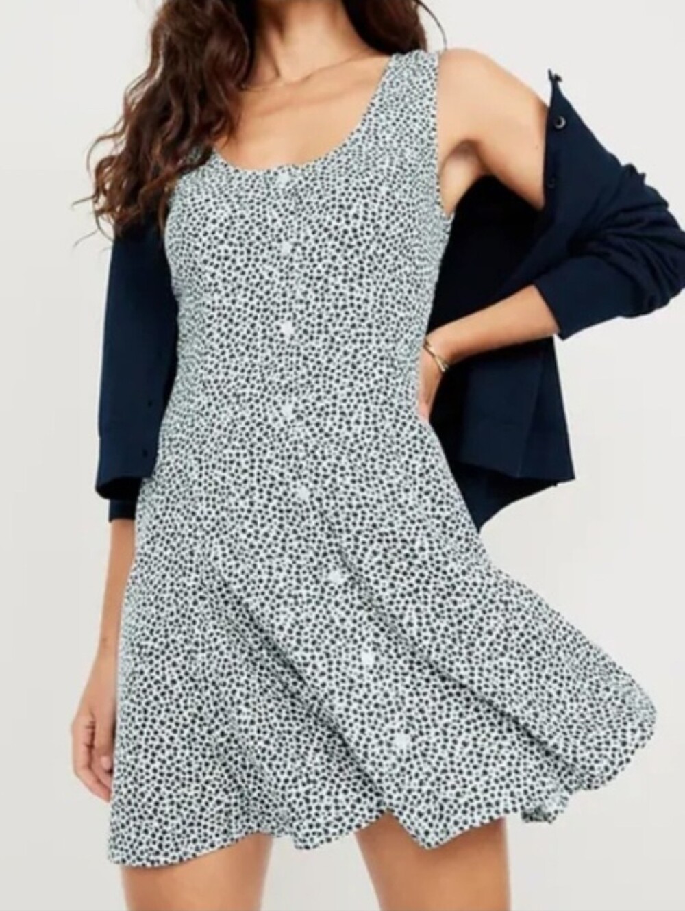 Old Navy Fit & Flare Crepe Button Front White & Black Ditsy Floral Sundress XL